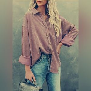 BOHO Corduroy Shirts Causal Long Sleeve Button Down Blouses Tops with Pockets